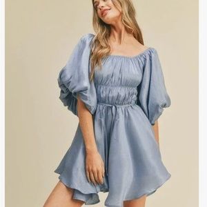 &merci lover puff sleeve mini dress- size L blue